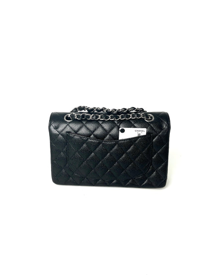 New CHANEL Black Small Quilted Caviar Leather Double Flap Shoulder Bag