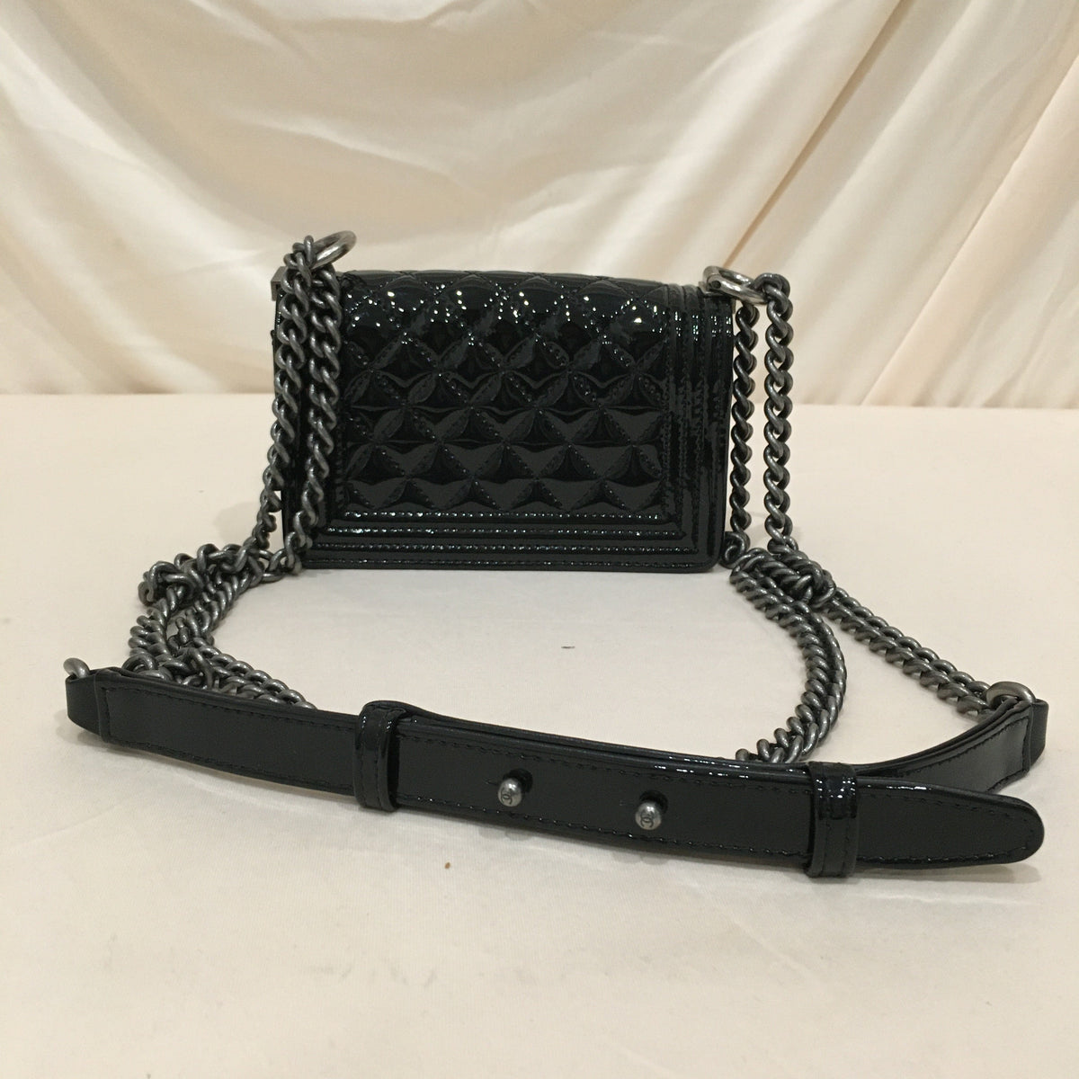 Chanel Black Patent Super Mini Boy Shoulder Bag Sku#