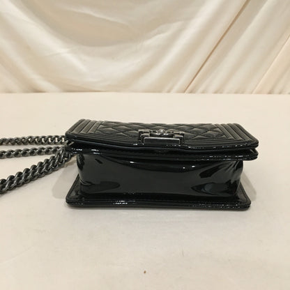Chanel Black Patent Super Mini Boy Shoulder Bag Sku#