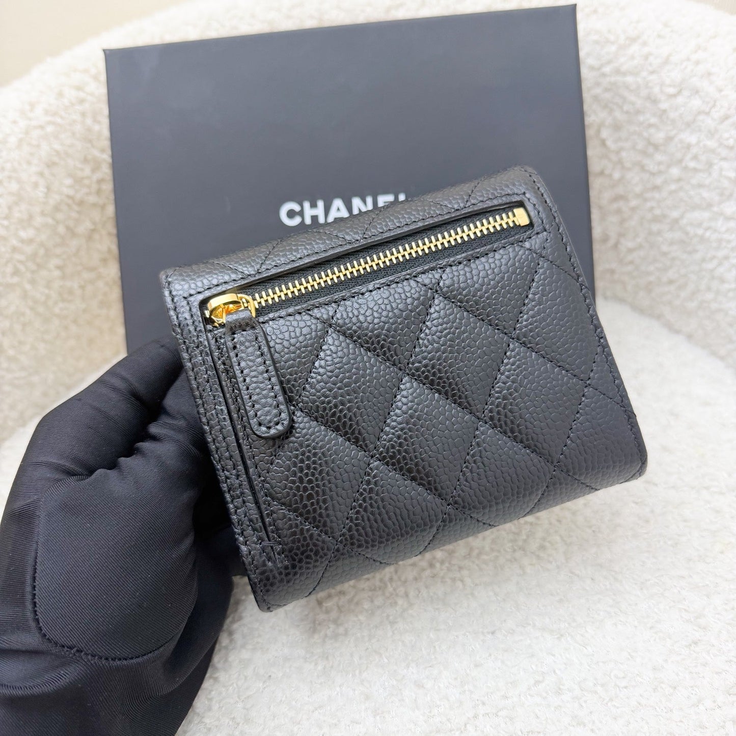 Chanel Classic Trifold Compact Wallet in Black Caviar and GHW (Model: AP0231)