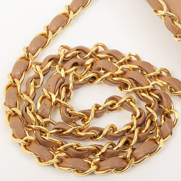 Chanel Around 1990 Made Chevron Cc Mark Plate Metal Clasp Chain Bag Pale Brown