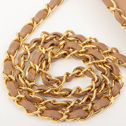 Chanel Around 1990 Made Chevron Cc Mark Plate Metal Clasp Chain Bag Pale Brown