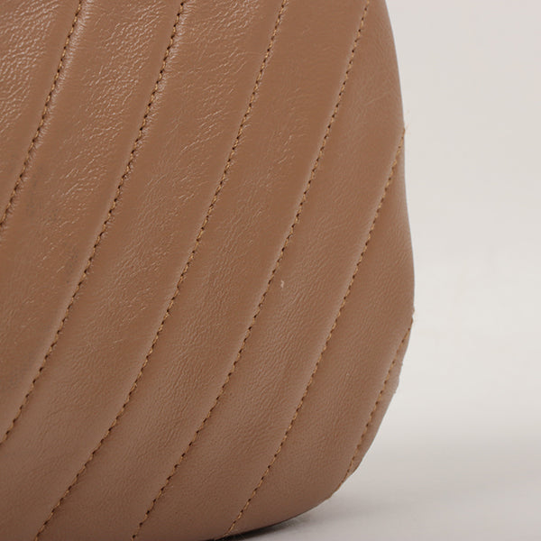 Chanel Around 1990 Made Chevron Cc Mark Plate Metal Clasp Chain Bag Pale Brown