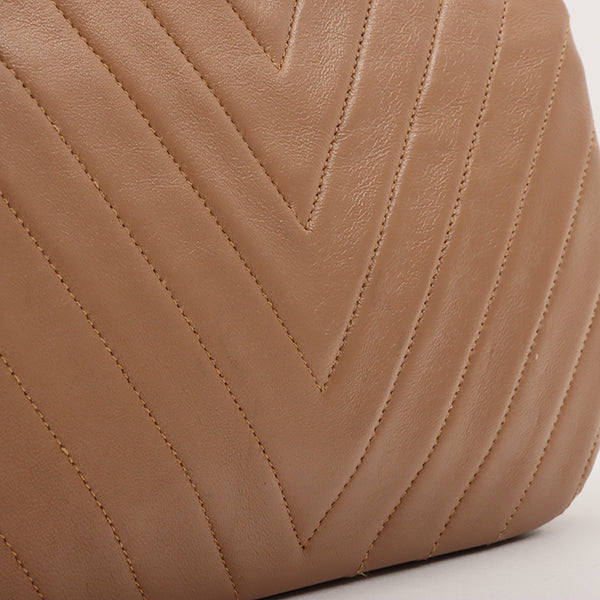 Chanel Around 1990 Made Chevron Cc Mark Plate Metal Clasp Chain Bag Pale Brown