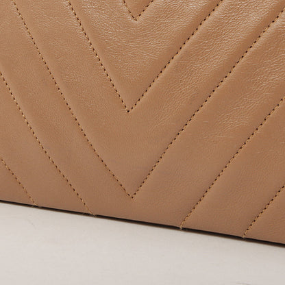 Chanel Around 1990 Made Chevron Cc Mark Plate Metal Clasp Chain Bag Pale Brown