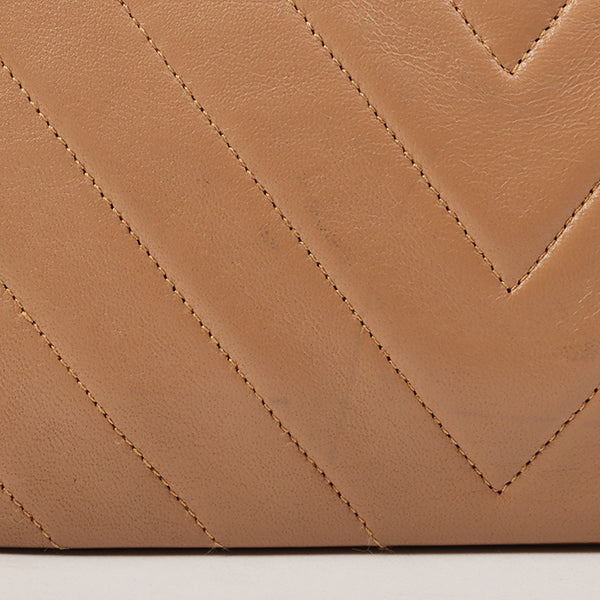 Chanel Around 1990 Made Chevron Cc Mark Plate Metal Clasp Chain Bag Pale Brown