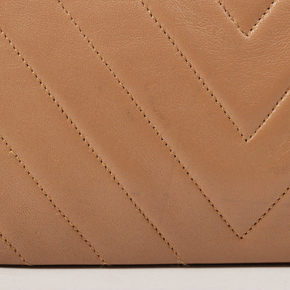 Chanel Around 1990 Made Chevron Cc Mark Plate Metal Clasp Chain Bag Pale Brown