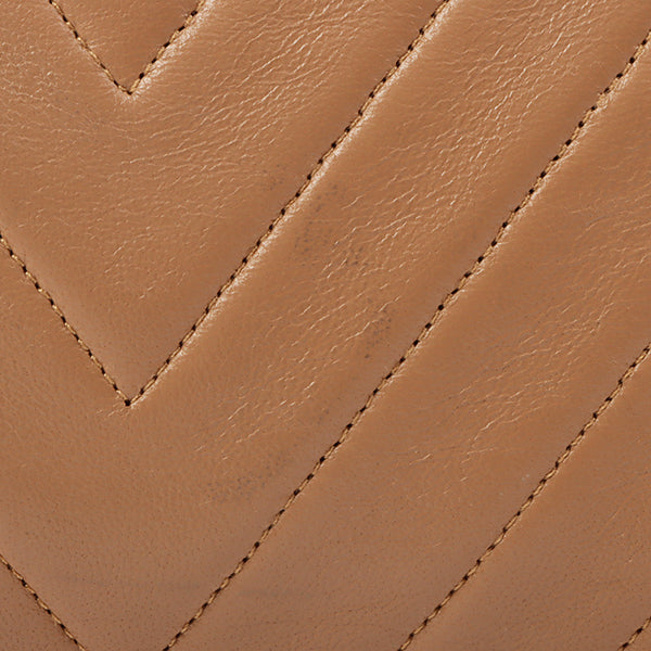 Chanel Around 1990 Made Chevron Cc Mark Plate Metal Clasp Chain Bag Pale Brown
