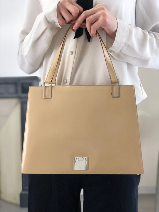 CELINE Logo Two-way Handbag Shoulder bag Beige Vintage nb66wk