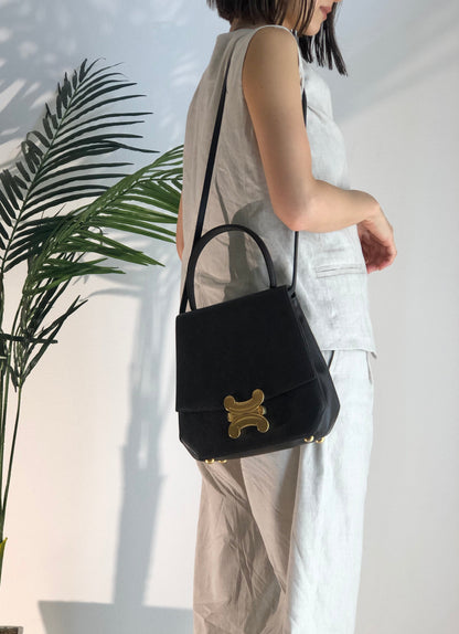 CELINE Triomphe Leather 2way shoulder bag Brown Vintage Old Celine wne7kc