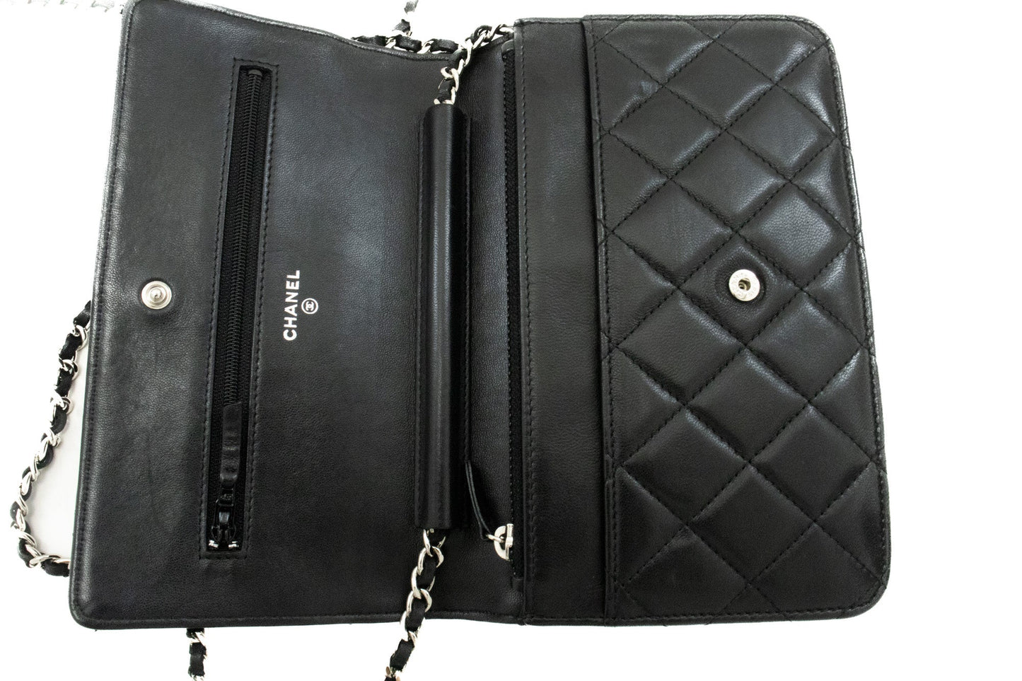 CHANEL Black Classic Wallet On Chain WOC Shoulder Bag Lambskin SV k52