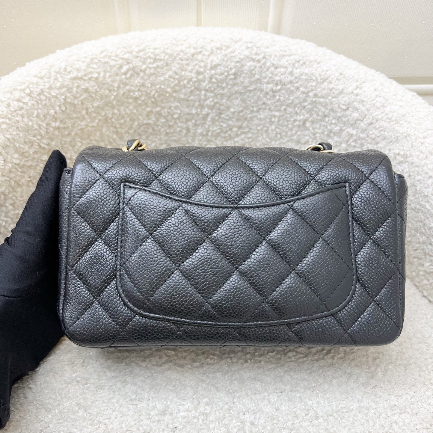 Chanel Classic Mini Rectangle Flap in 15C Black Caviar and AGHW
