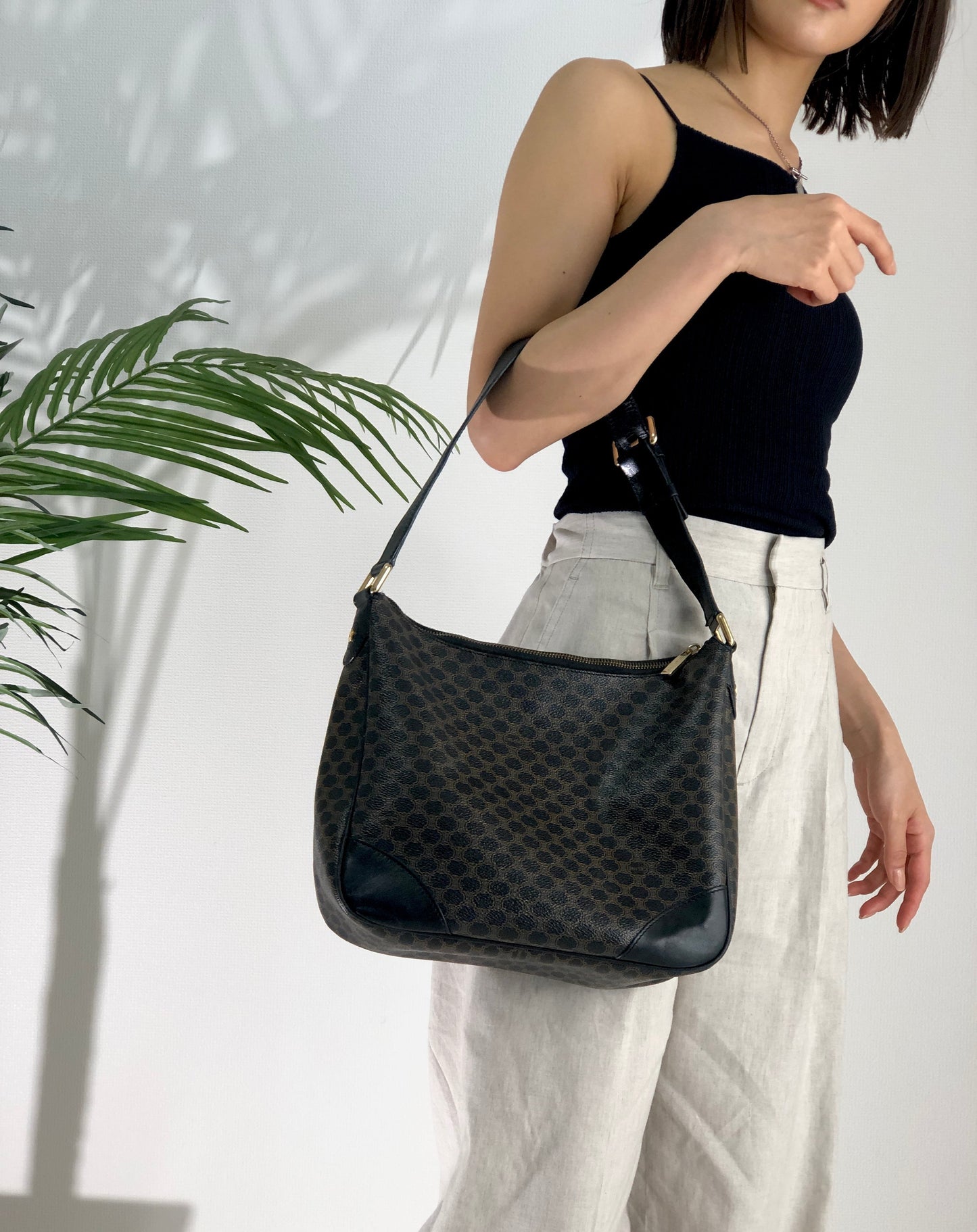 CELINE Macadam Shoulder bag  Hobobag Black Old Celine Vintage 6civbn