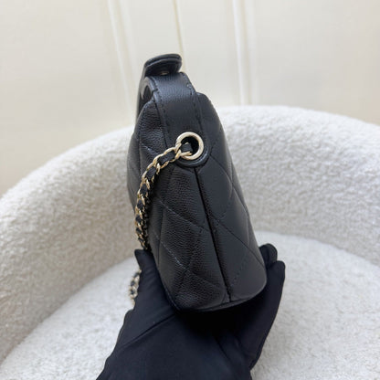 Chanel Classic Quilted Hobo Clutch on Chain in Black Caviar and LGHW (Model: AP4386)