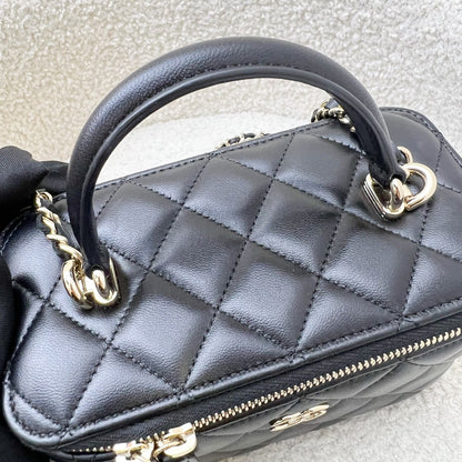 Chanel Top Handle Small Vanity in Black Lambskin and LGHW (Model: AP2199)