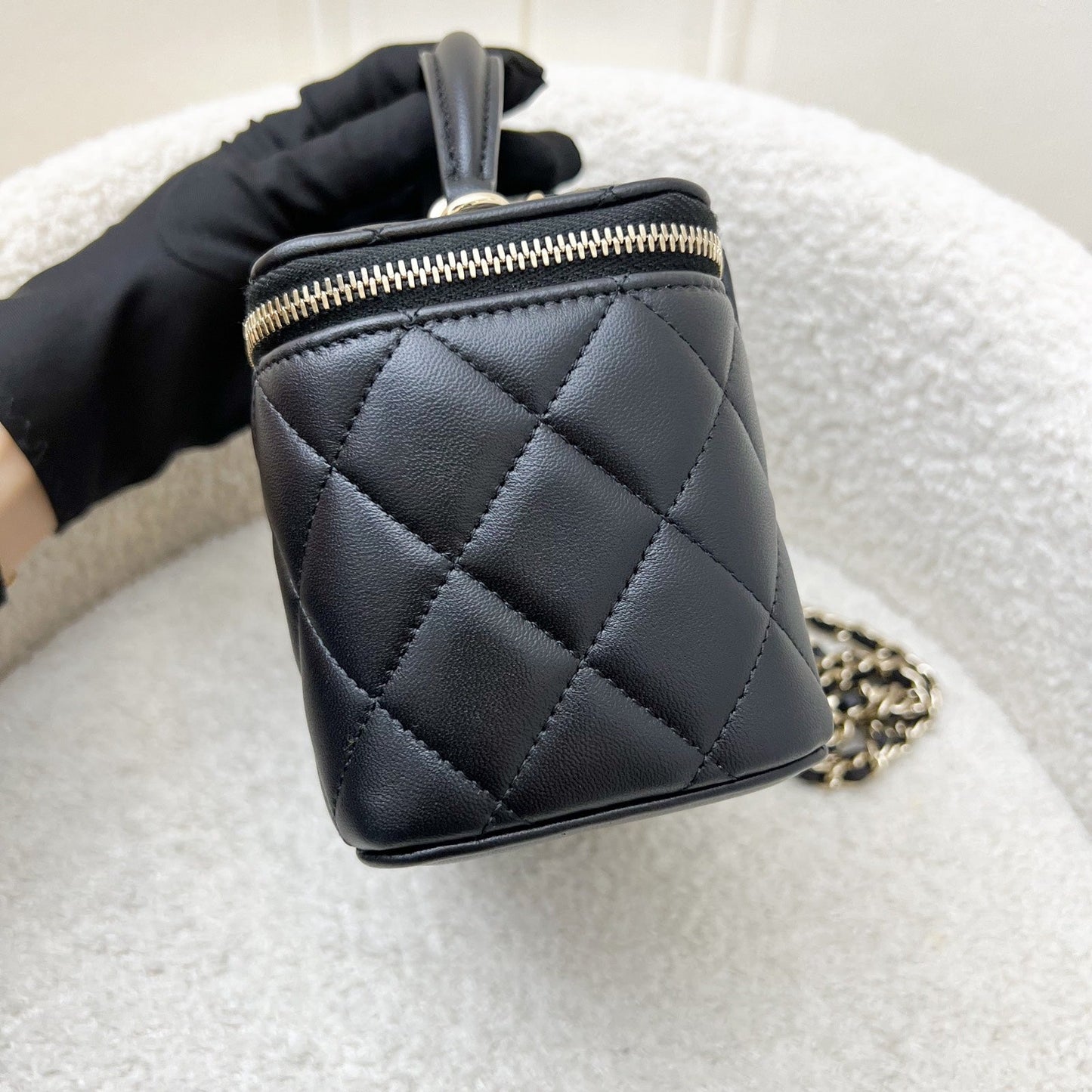 Chanel Top Handle Small Vanity in Black Lambskin and LGHW (Model: AP2199)