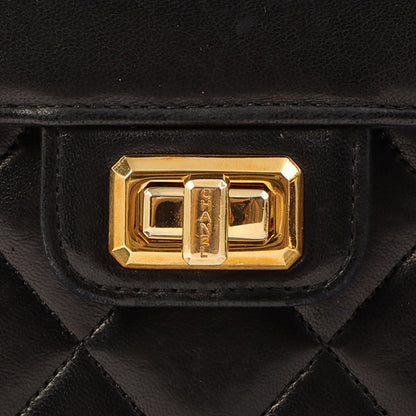 Chanel Around 1990 Made Design Flap Logo Turn Lock Chain Bag Black