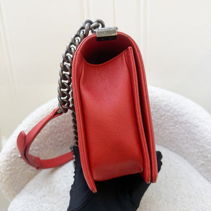 Chanel Medium 25cm Boy Flap in Red Distressed Calfskin and RHW