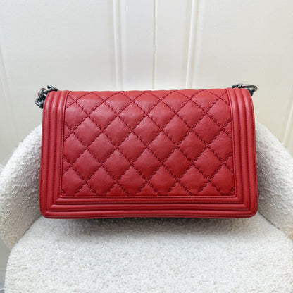 Chanel Medium 25cm Boy Flap in Red Distressed Calfskin and RHW