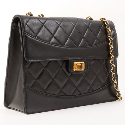Chanel Around 1990 Made Design Flap Logo Turn Lock Chain Bag Black