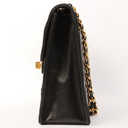 Chanel Around 1990 Made Design Flap Logo Turn Lock Chain Bag Black