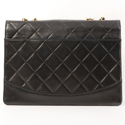 Chanel Around 1990 Made Design Flap Logo Turn Lock Chain Bag Black