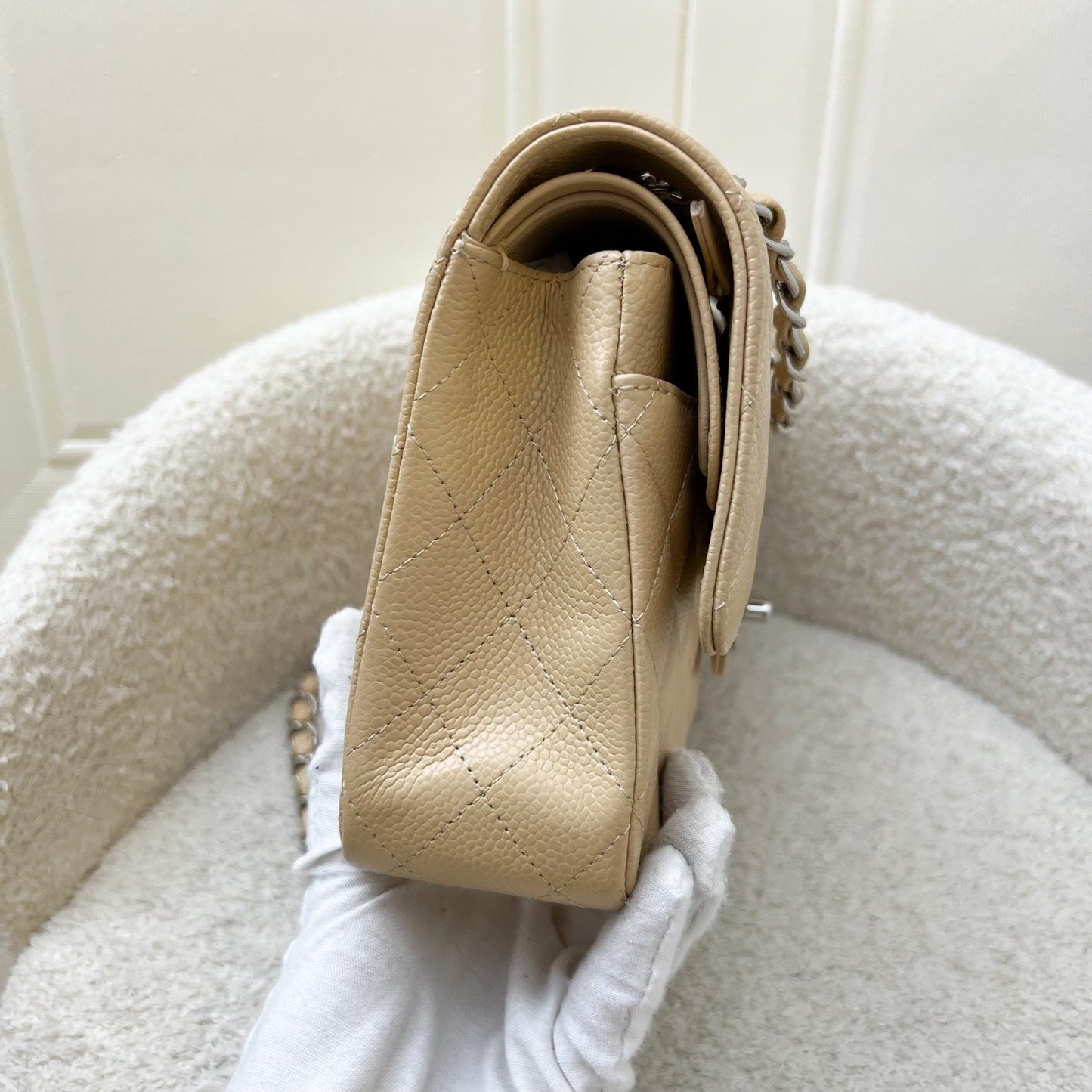 Chanel Medium Classic Flap CF in Beige Caviar and SHW
