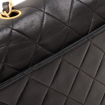 Chanel Around 1990 Made Design Flap Logo Turn Lock Chain Bag Black