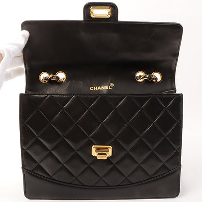 Chanel Around 1990 Made Design Flap Logo Turn Lock Chain Bag Black