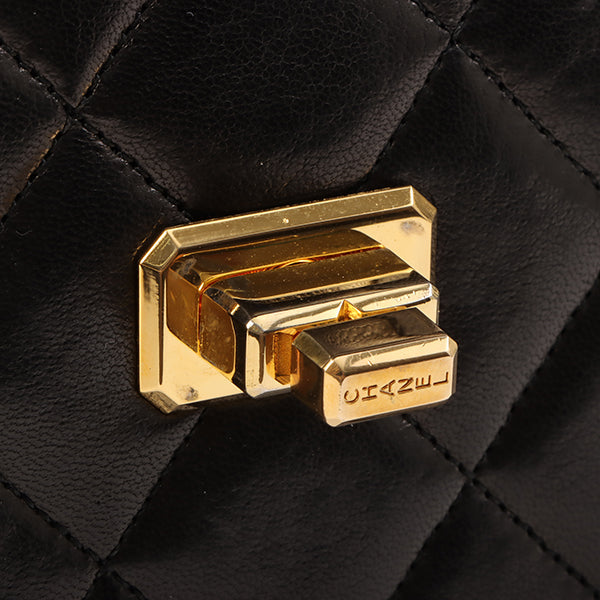 Chanel Around 1990 Made Design Flap Logo Turn Lock Chain Bag Black