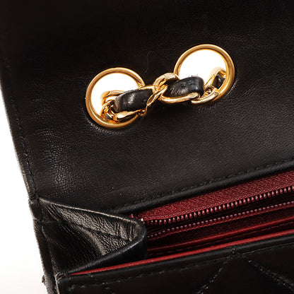 Chanel Around 1990 Made Design Flap Logo Turn Lock Chain Bag Black