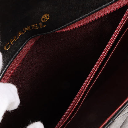 Chanel Around 1990 Made Design Flap Logo Turn Lock Chain Bag Black