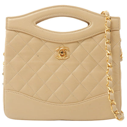 Chanel Around 1990 Made Turn-Lock Mini 2Way Chain Bag Beige