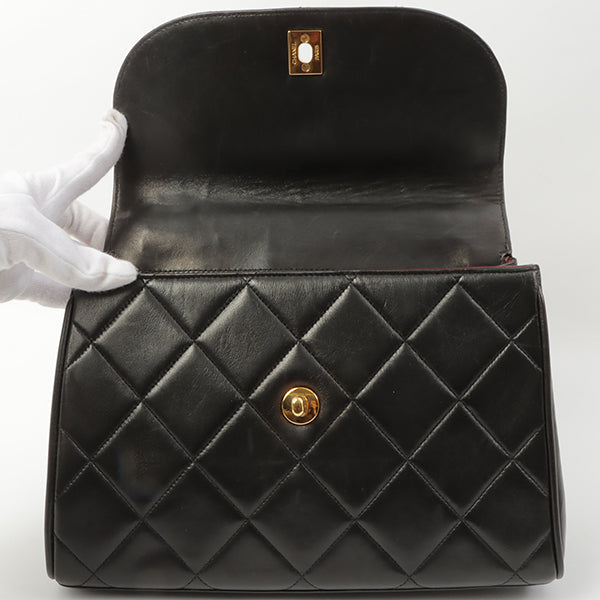 Chanel Around 1995 Made Design Flap Turn-Lock Chain Hand Bag Black