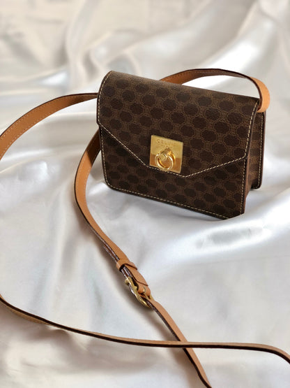 CELINE Macadam Gancini Mantel Mini Bag Shoulder Bag Brown Old Celine Vintage ky5u3f