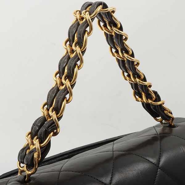 Chanel Around 1995 Made Design Flap Turn-Lock Chain Hand Bag Black