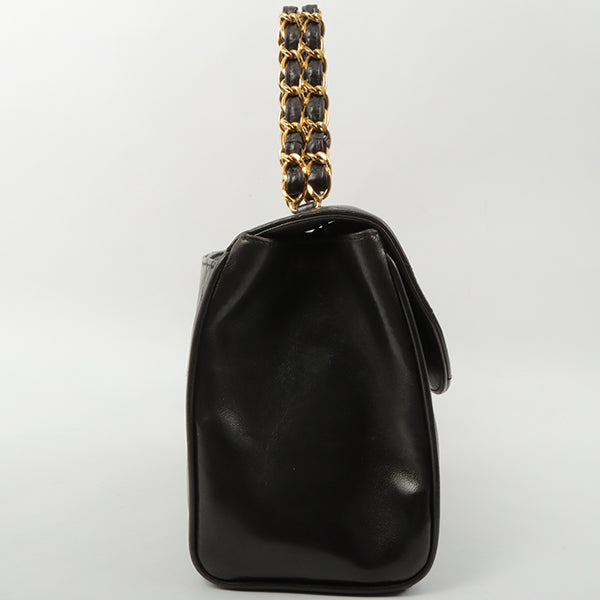 Chanel Around 1995 Made Design Flap Turn-Lock Chain Hand Bag Black
