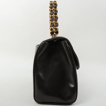 Chanel Around 1995 Made Design Flap Turn-Lock Chain Hand Bag Black