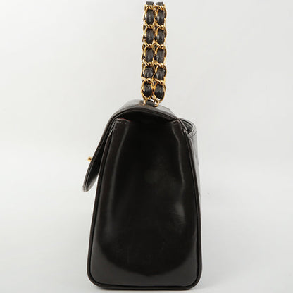 Chanel Around 1995 Made Design Flap Turn-Lock Chain Hand Bag Black