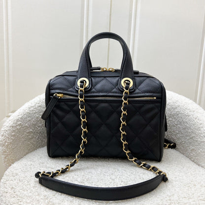 Chanel 25A Small Bowling Bag in Black Caviar and AGHW (Model: AS5578)