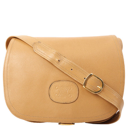 Celine Logo Embossed Shoulder Bag Beige