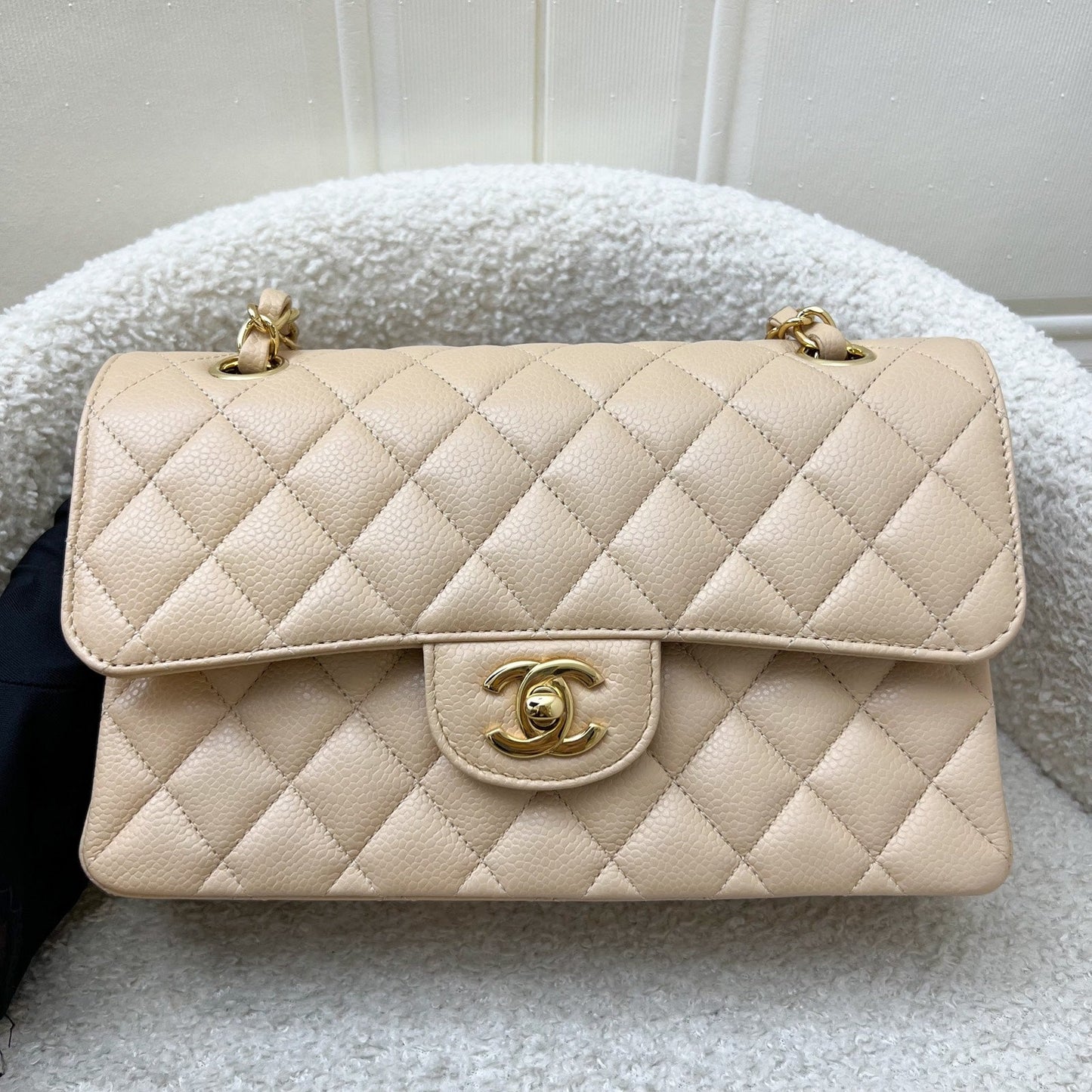 [Like new!] Chanel Small Classic Flap CF in Beige Caviar and LGHW