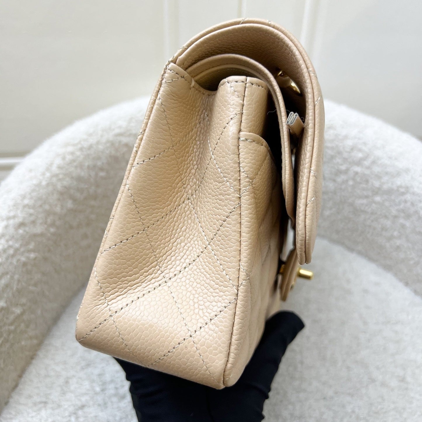 [Like new!] Chanel Small Classic Flap CF in Beige Caviar and LGHW
