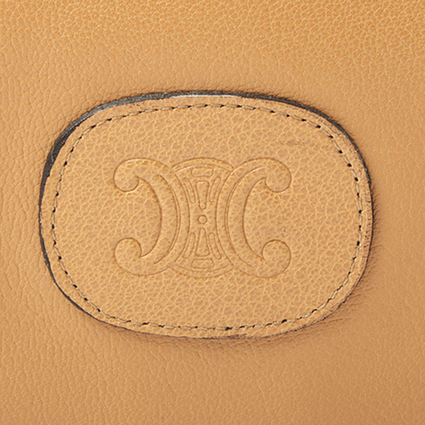 Celine Logo Embossed Shoulder Bag Beige