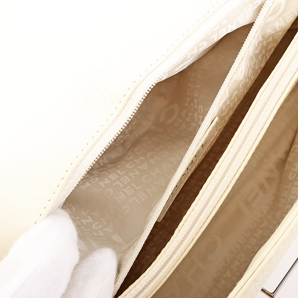 Chanel Around 2005 Made Logo Plate Chain Bag Ivory