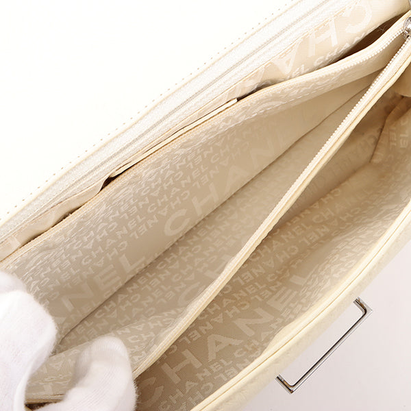 Chanel Around 2005 Made Logo Plate Chain Bag Ivory
