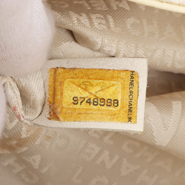 Chanel Around 2005 Made Logo Plate Chain Bag Ivory