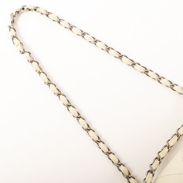 Chanel Around 2005 Made Logo Plate Chain Bag Ivory