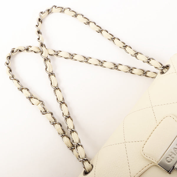 Chanel Around 2005 Made Logo Plate Chain Bag Ivory