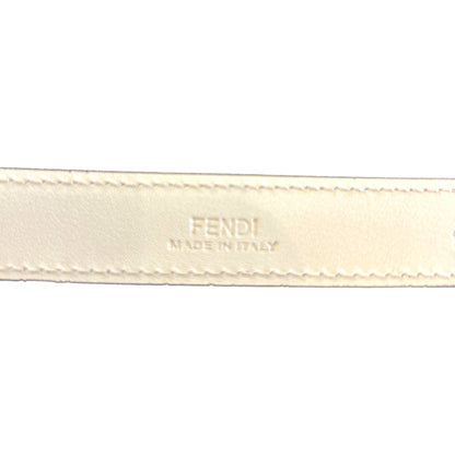 Fendi FF Studded Skinny Ivory Latte Belt Size 85